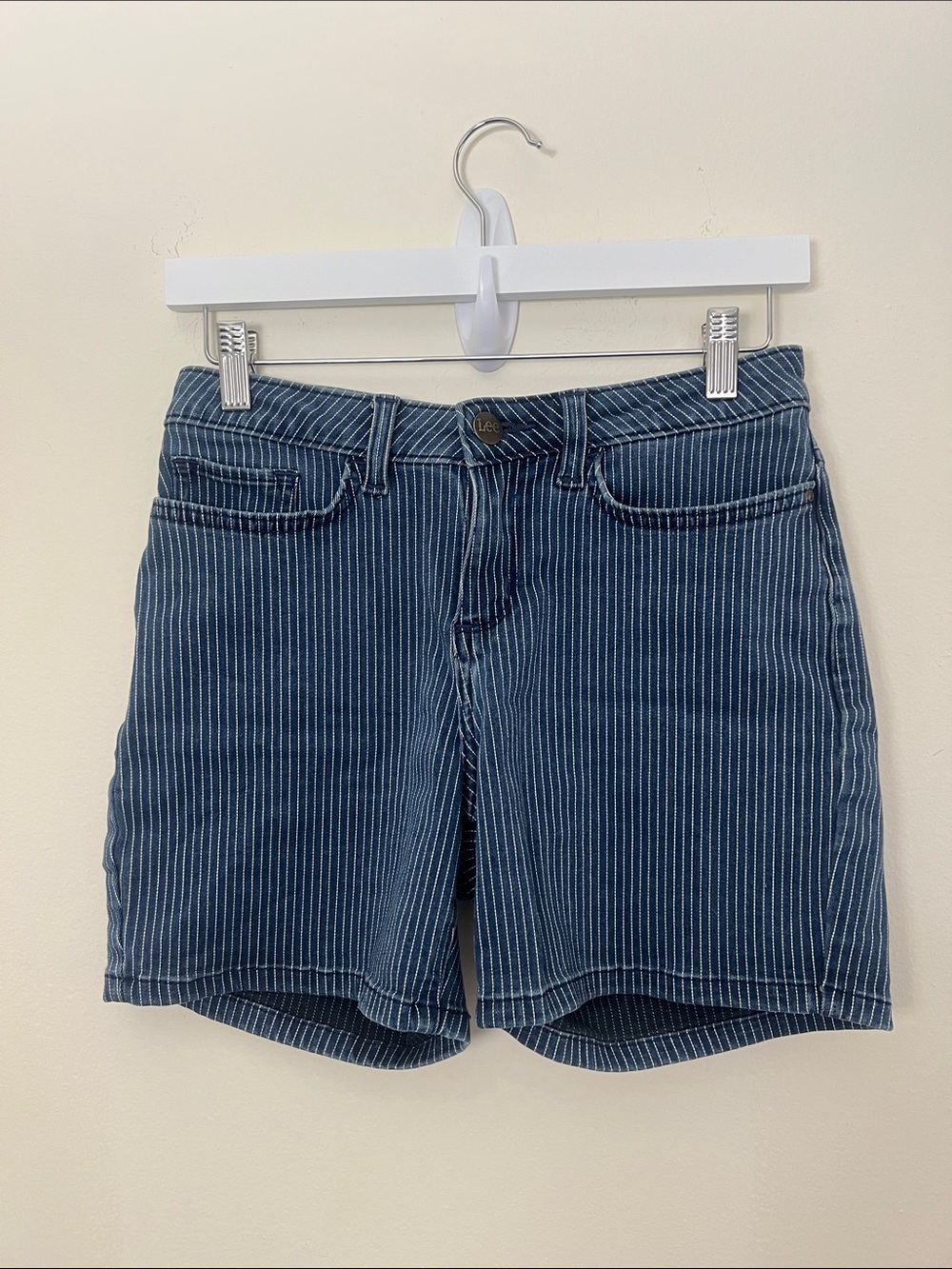 Lee Blue Pinstripe Denim Shorts